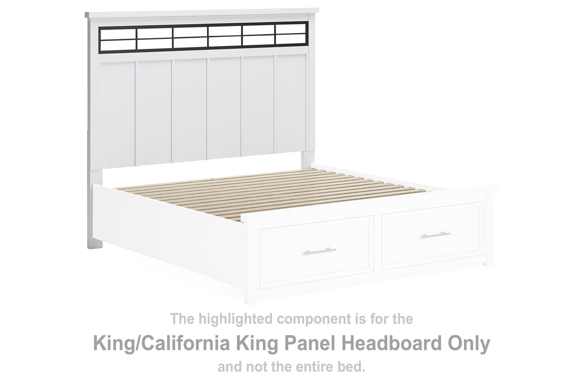 Ashbryn Panel Headboard with Roll Slats - White/Natural  (B844-SI)