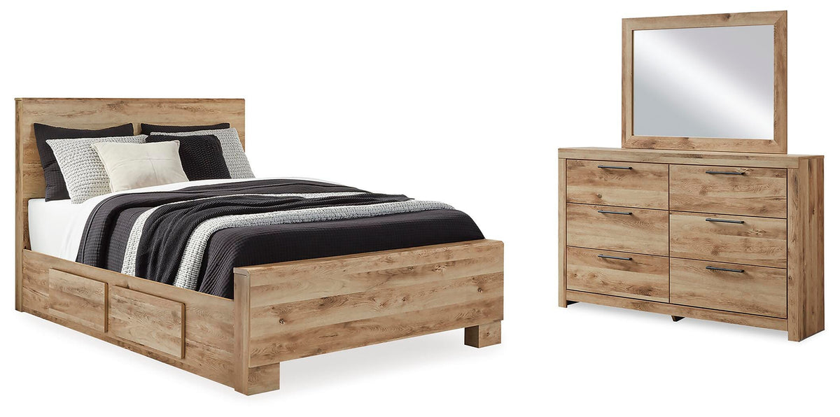 Hyanna Panel Bed with 2 Side Storage, Dresser and Mirror - Tan Brown  (B1050-SI)