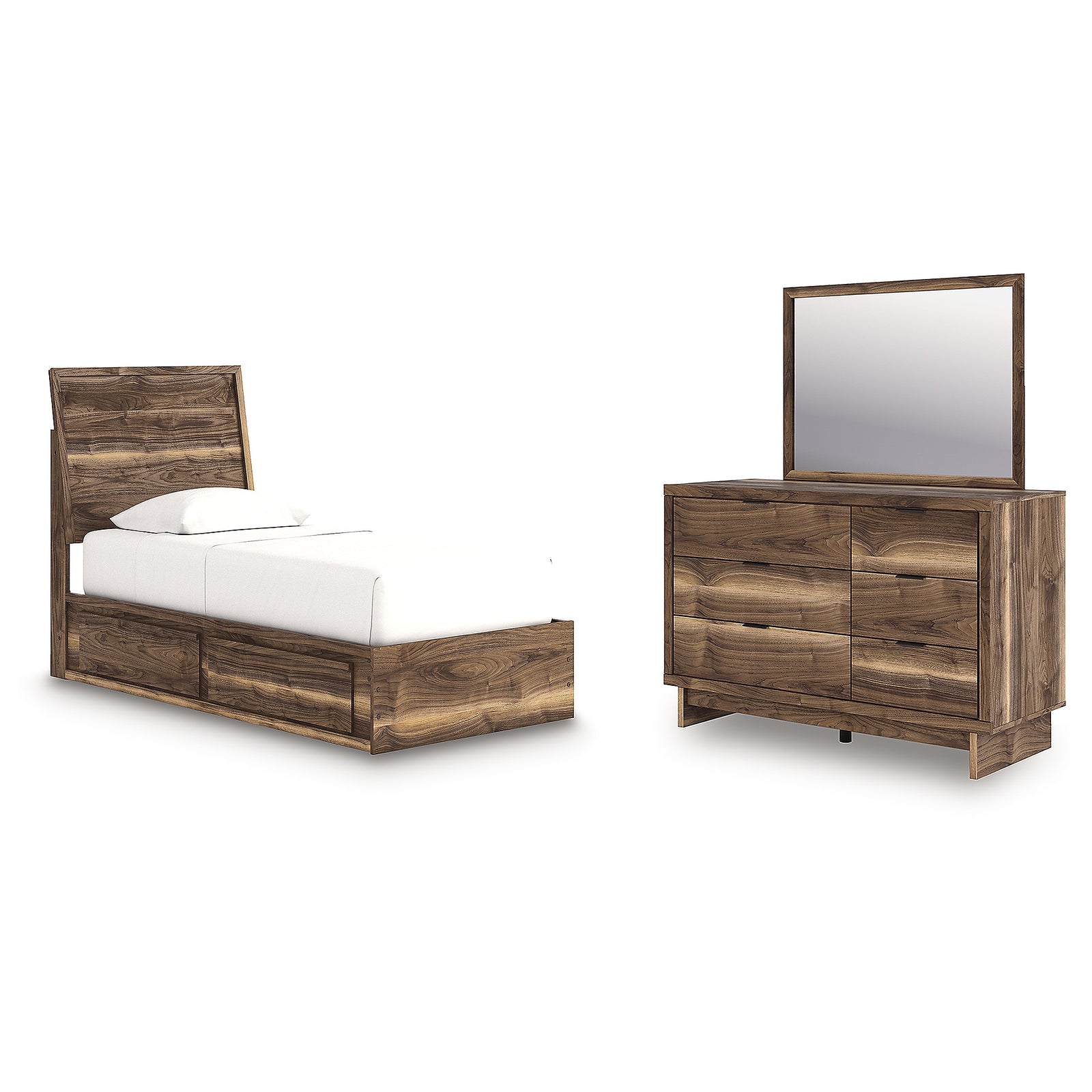 Chirason Twin Panel Bed with Storage, Dresser and Mirror (PCB3367-SI) - Image 2