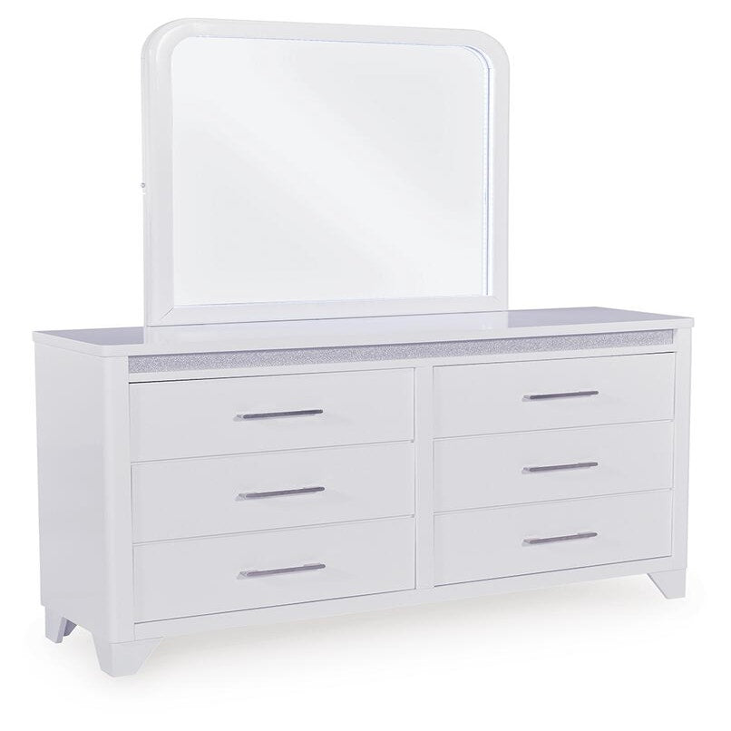Jarlee Queen Upholstered Panel Bed, Dresser, Mirror, Chest and 2 Nightstands (PCB392-SI) - Image 2