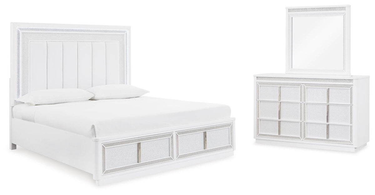 Chalanna Upholstered Storage Bed, Dresser and Mirror - White  (B822-SI)