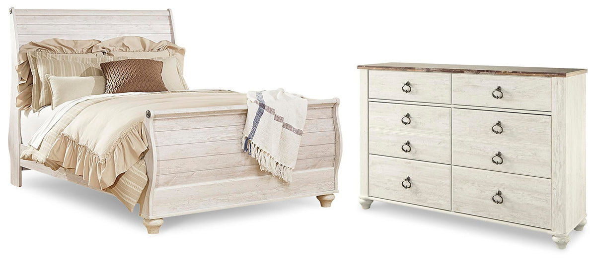 Willowton Sleigh Bed and Dresser (B267-SI)