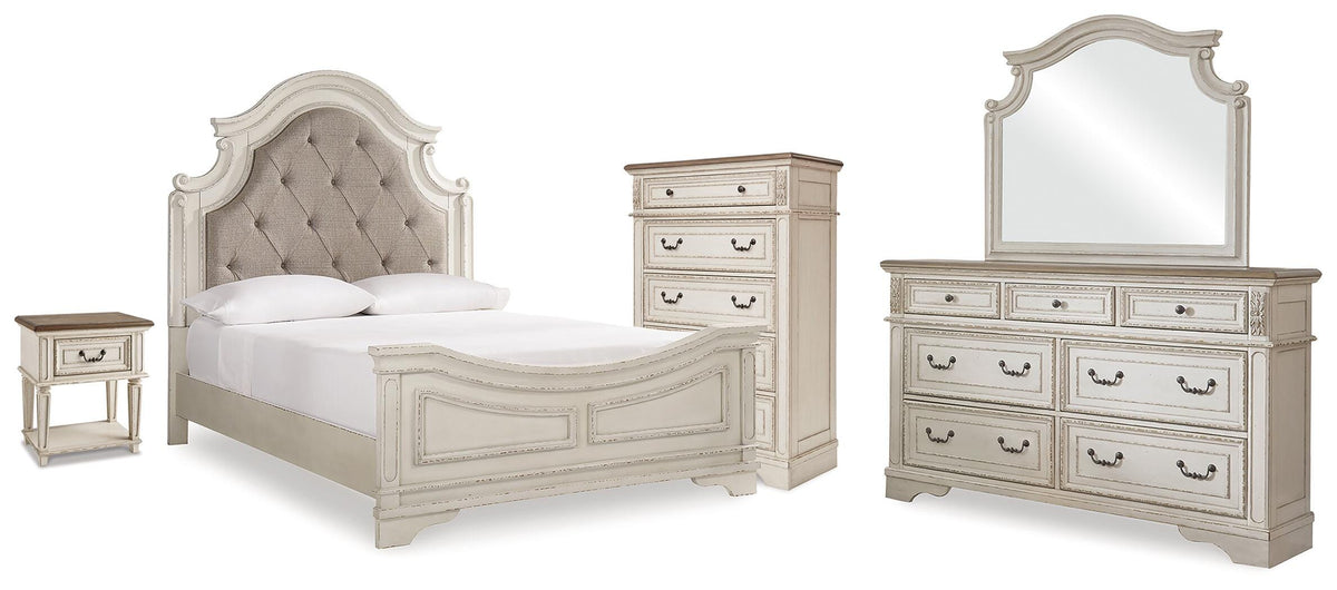 Realyn Panel Bed Dresser, Mirror, Chest and Nightstand - Two-tone  (B743-SI)