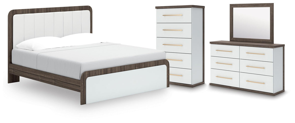 Kendanport King Upholstered Bed, Dresser, Mirror and Chest (PCB1108-SI)