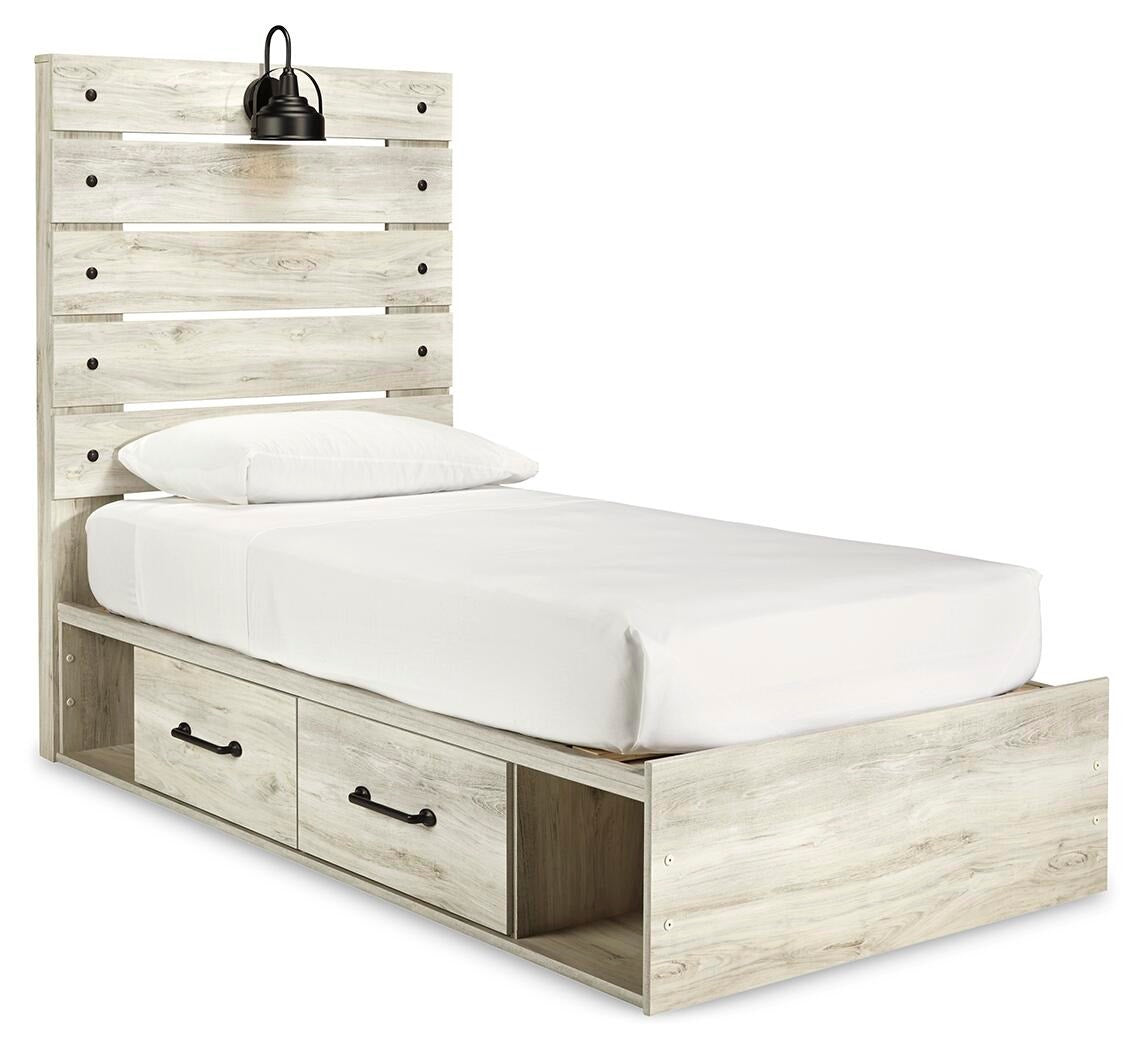 Cambeck Panel Bed with 4 Storage Drawers (Youth) - Whitewash  (B192-SI)