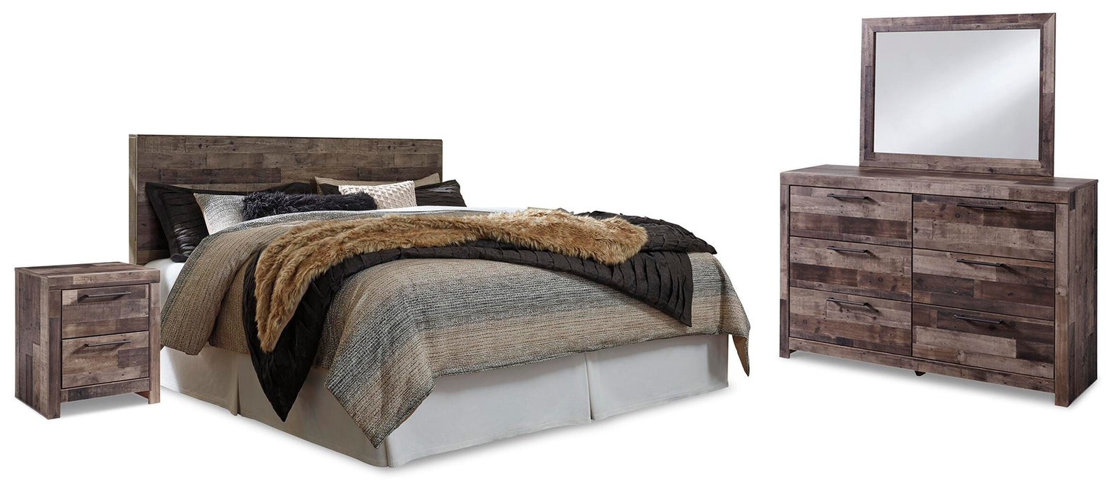 Derekson Panel Headboard, Dresser, Mirror and Nightstand - Multi Gray  (B200-SI)