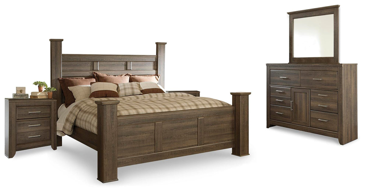 Juararo Poster Bed, Dresser, Mirror and 2 Nightstands - Dark Brown  (B251-SI) - Image 2