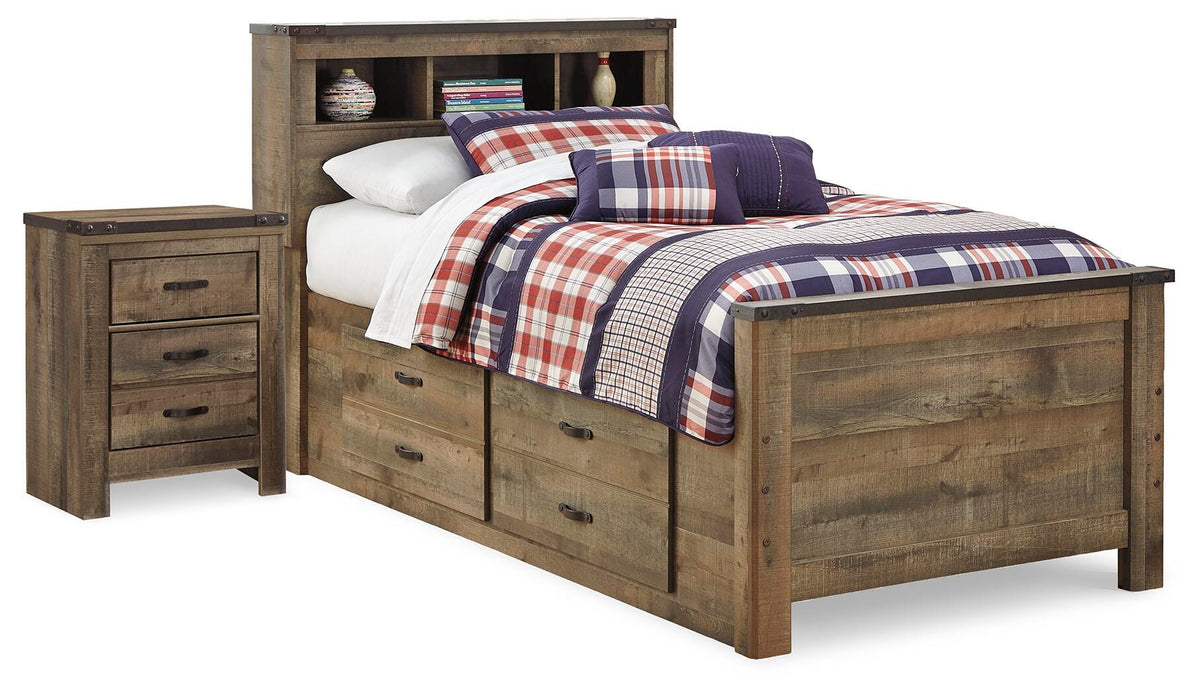 Trinell Panel Bed with Storage and Nightstand - Brown  (B446-SI)