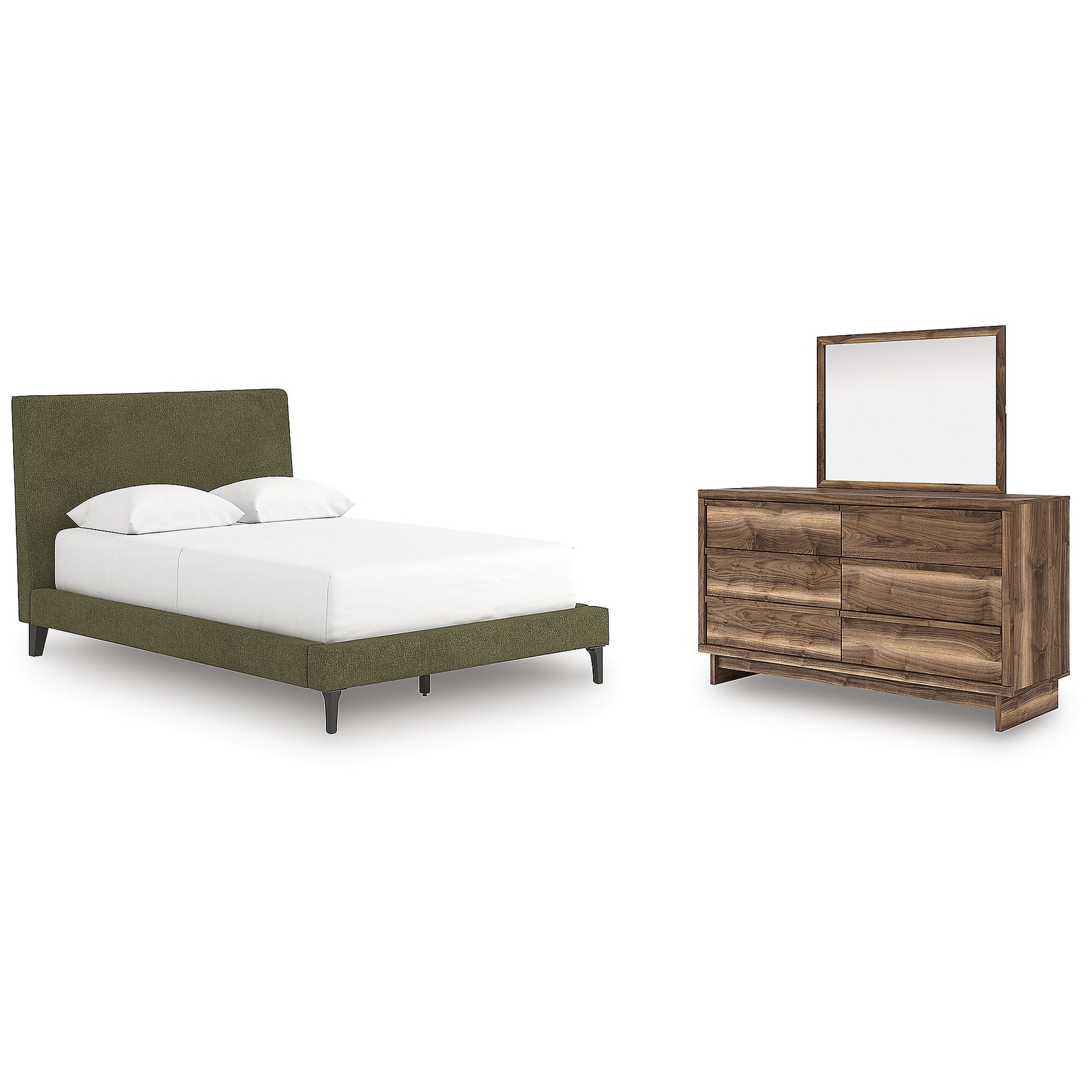 Chirason Full Upholstered Bed, Dresser and Mirror (PCB3367-SI)