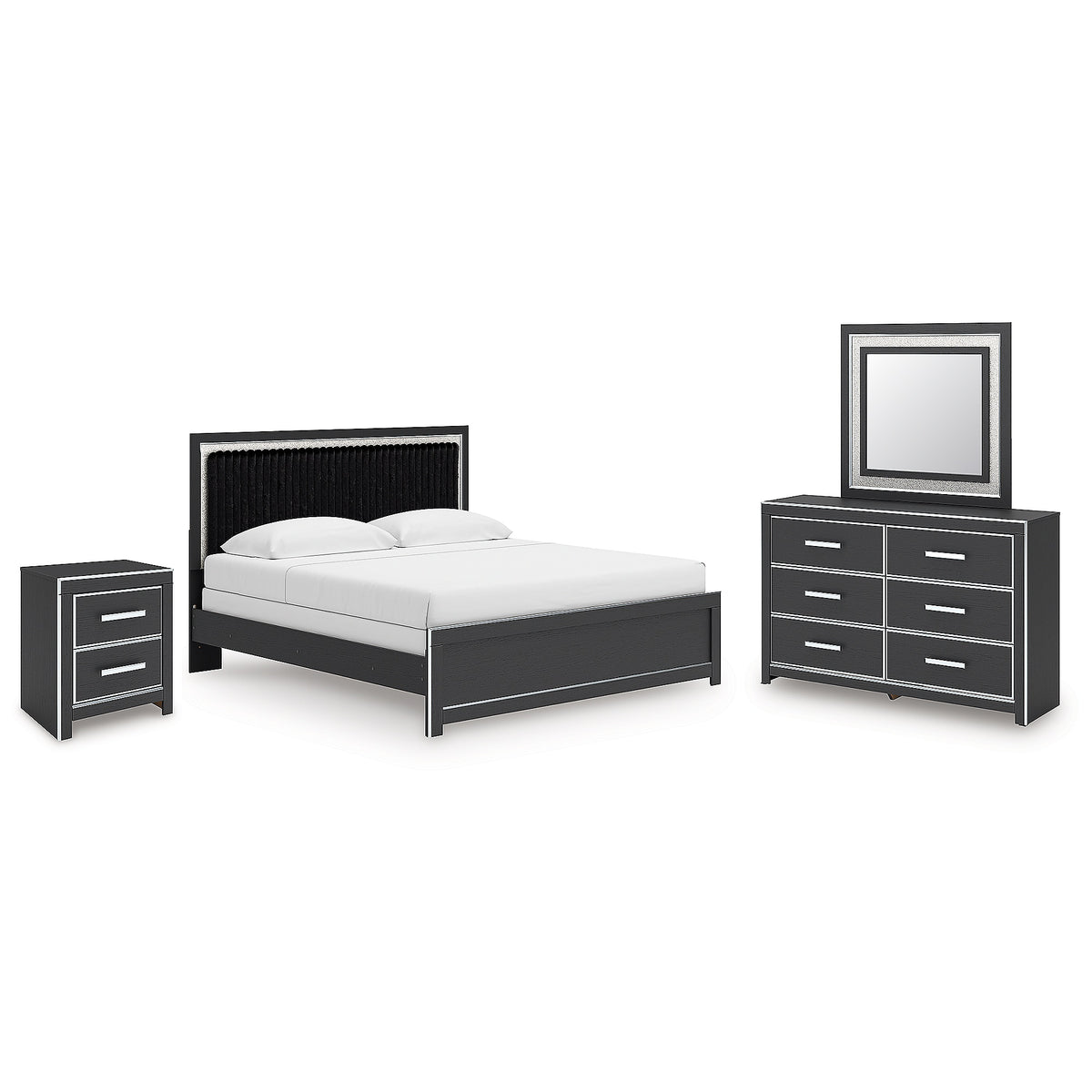 Zuraleus King Panel Bed, Dresser, Mirror and Nightstand (PCB3380-SI)