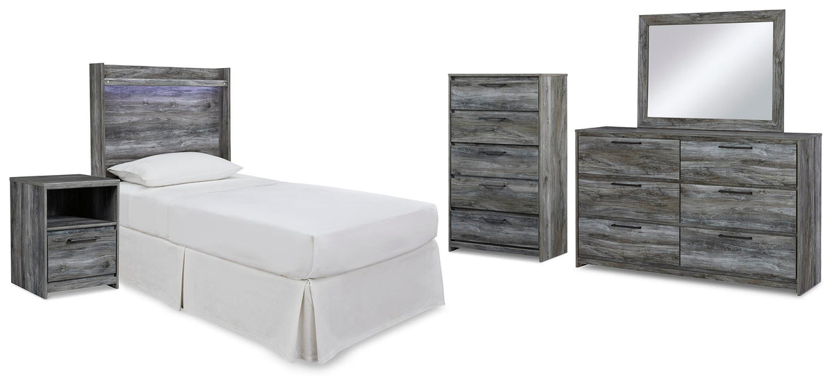 Baystorm Panel Headboard Bed, Dresser, Mirror and Nightstand - Gray  (B221-SI)