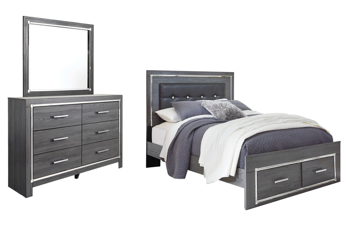 Lodanna Upholstered Panel Storage Bed, Dresser and Mirror (B214-SI)