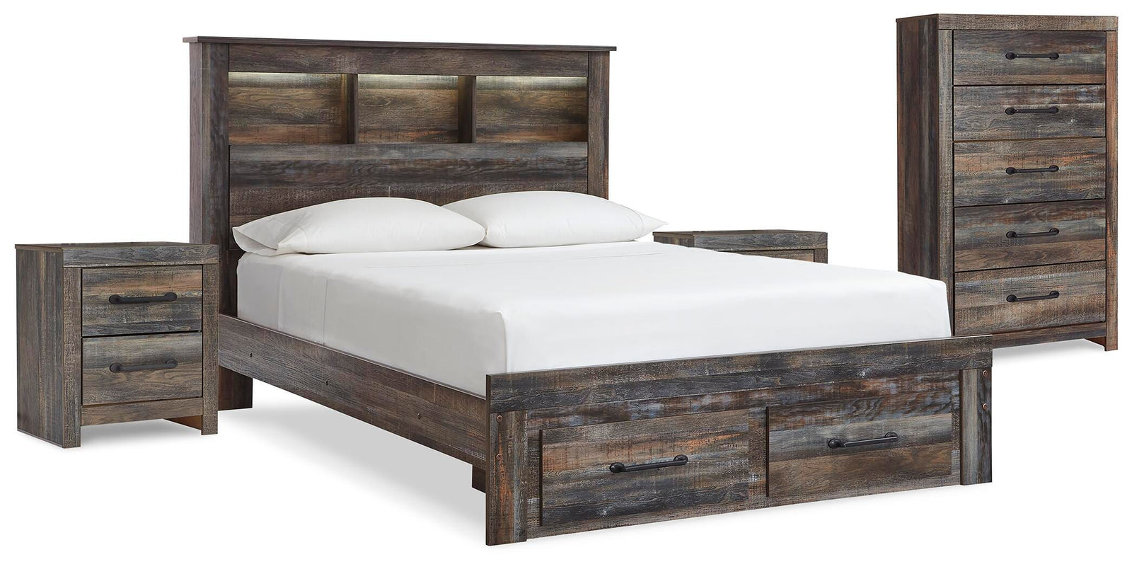 Drystan Bookcase Storage Bed, Chest and 2 Nightstands - Multi  (B211-SI) - Image 2