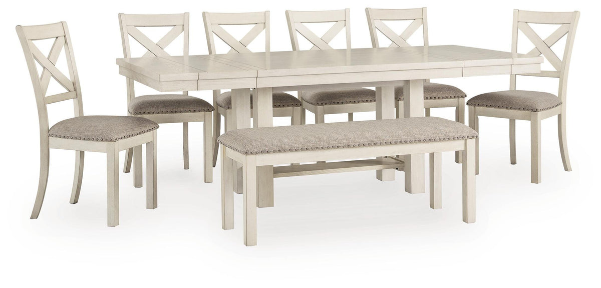 Robbinsdale Dining Table, 6 Chairs and Bench (D642-SI)
