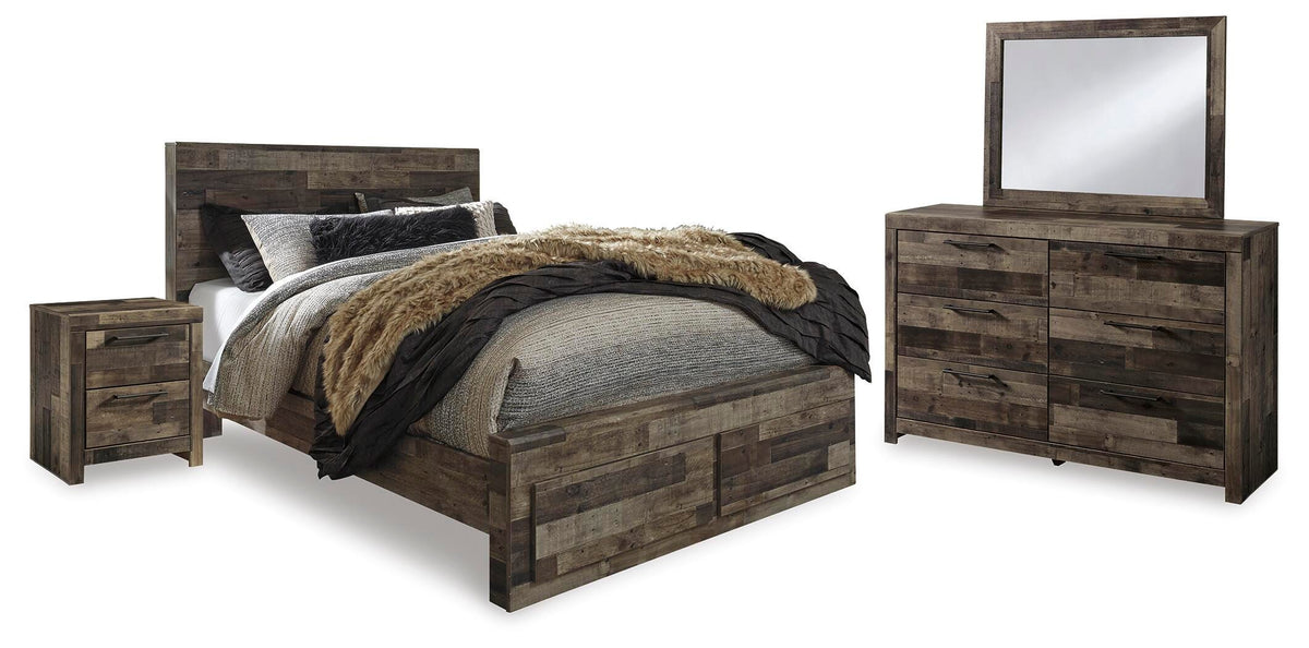 Derekson Panel Storage Bed, Dresser, Mirror and 2 Nightstands - Multi Gray  (B200-SI)