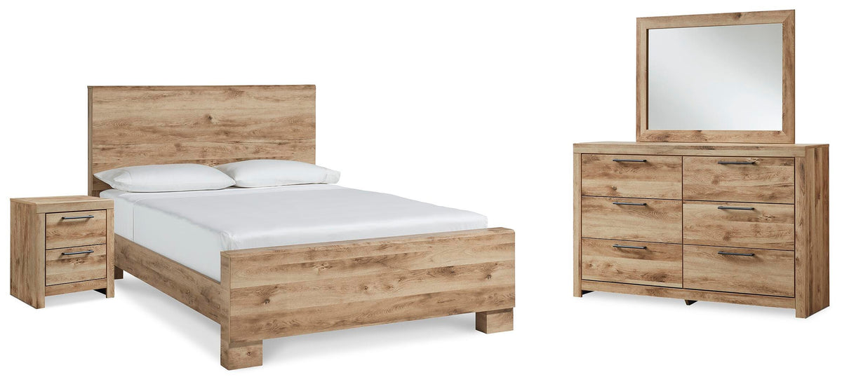Hyanna Panel Bed, Dresser, Mirror, and Nightstand - Tan Brown  (B1050-SI)