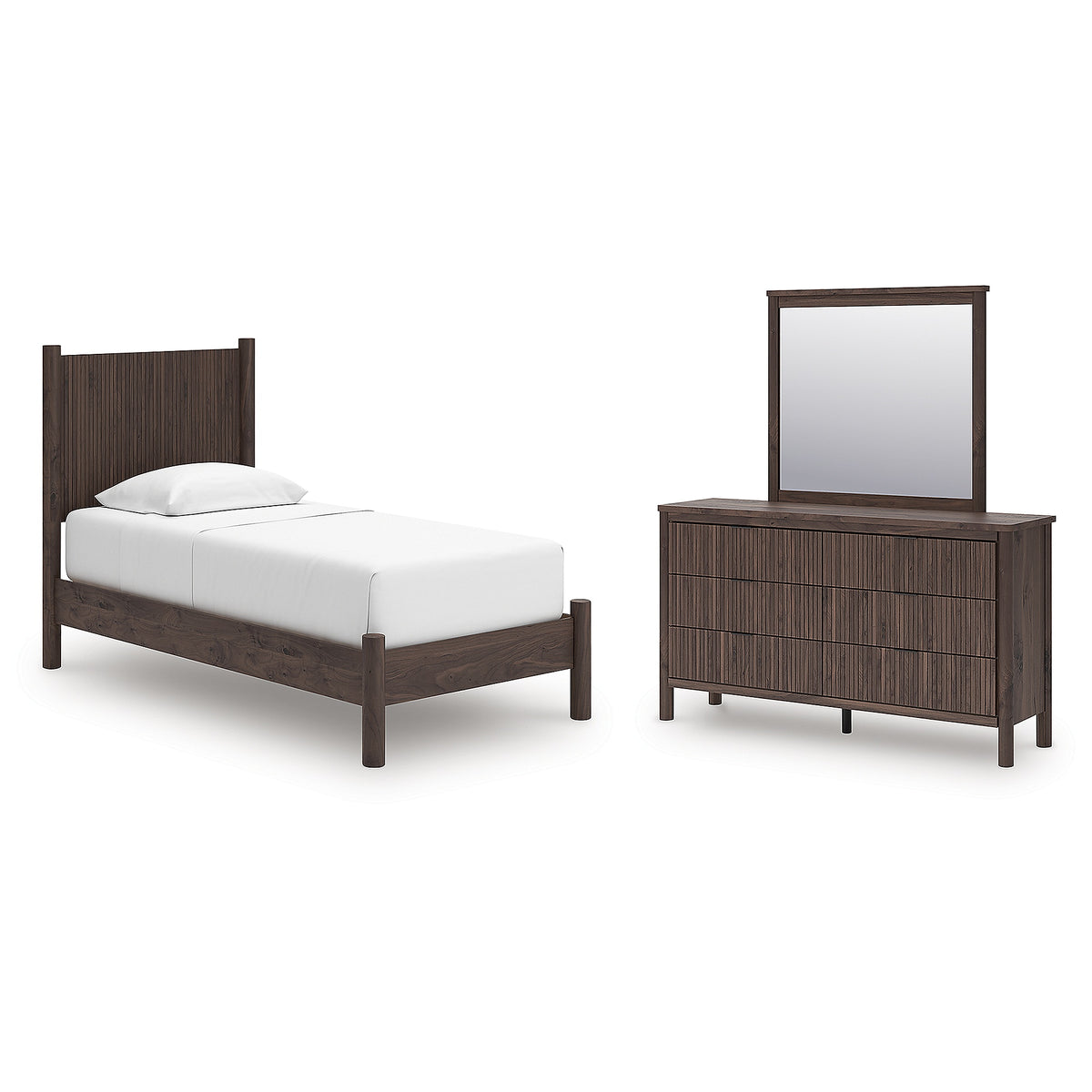 Pamytta Twin Panel Platform Bed, Dresser and Mirror (PCB2614-SI)