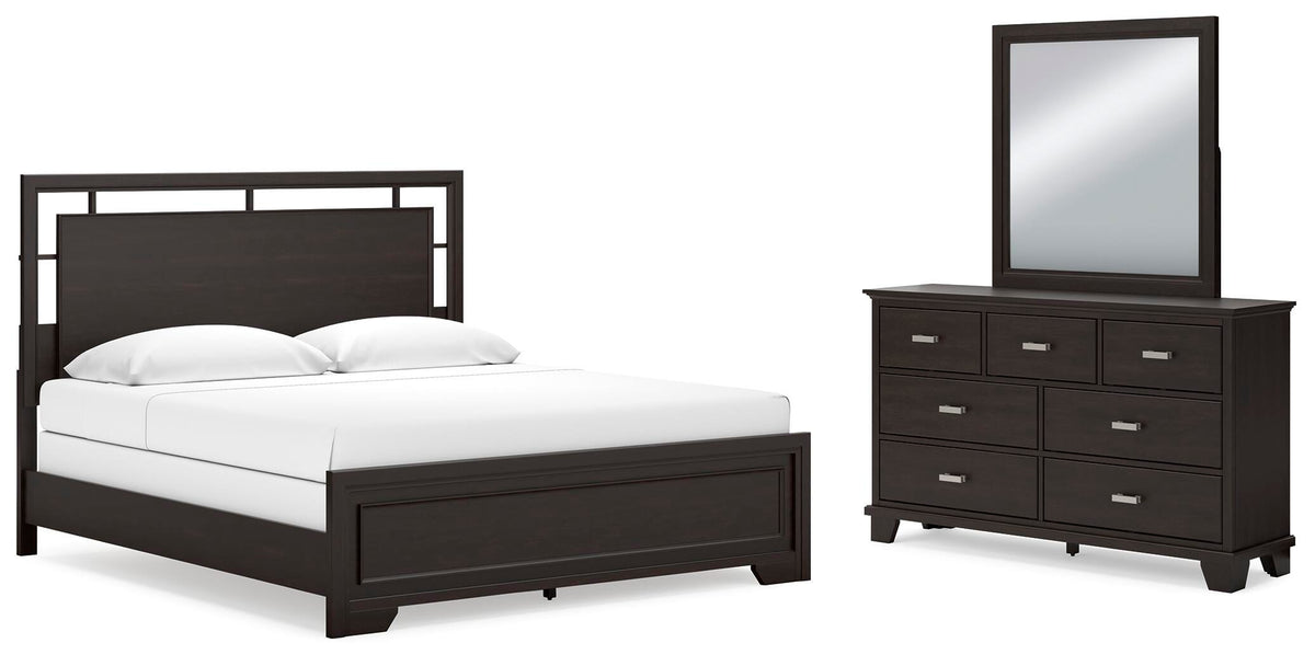 Covetown Panel Bed, Dresser and Mirror - Dark Brown  (B441-SI)
