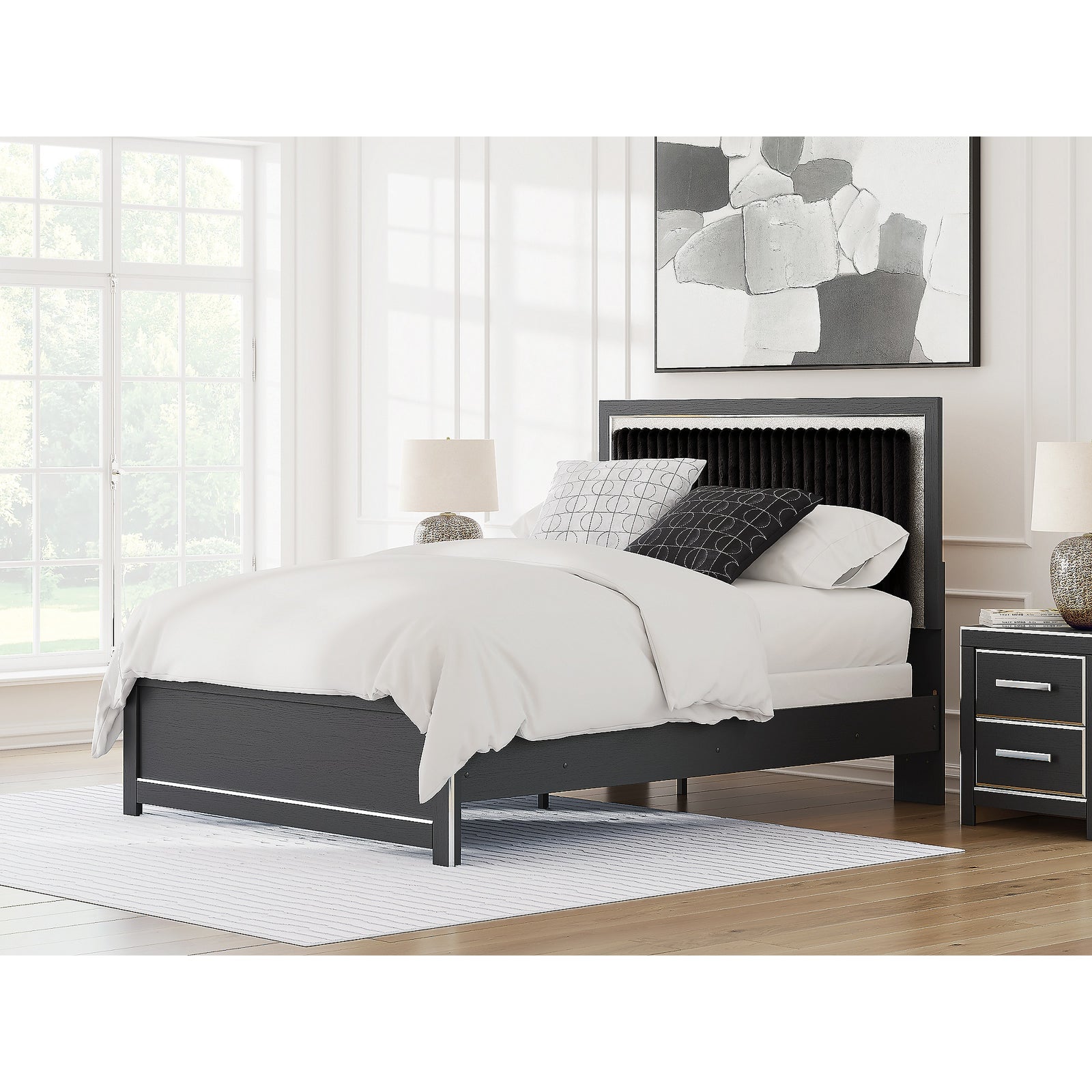 Zuraleus Queen Upholstered Panel Bed, Dresser and Mirror (PCB3380-SI) - Image 16