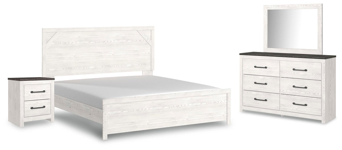 Gerridan Panel Bed with Mirrored Dresser and Nightstand - White/Gray  (B1190-SI)