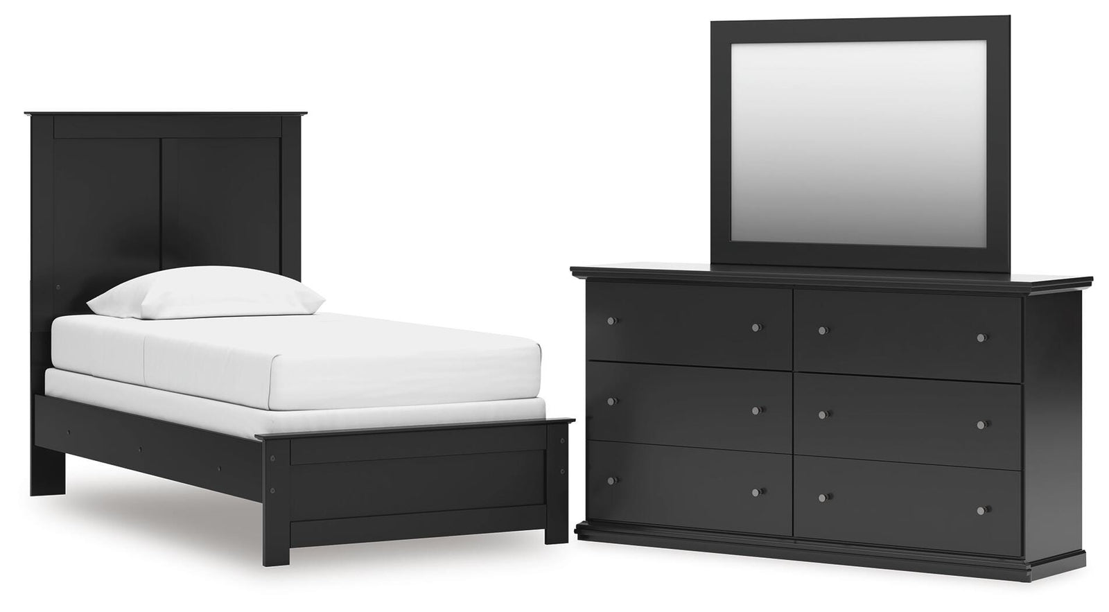 Maribel Panel Bed, Dresser and Mirror - Black  (B138-SI)