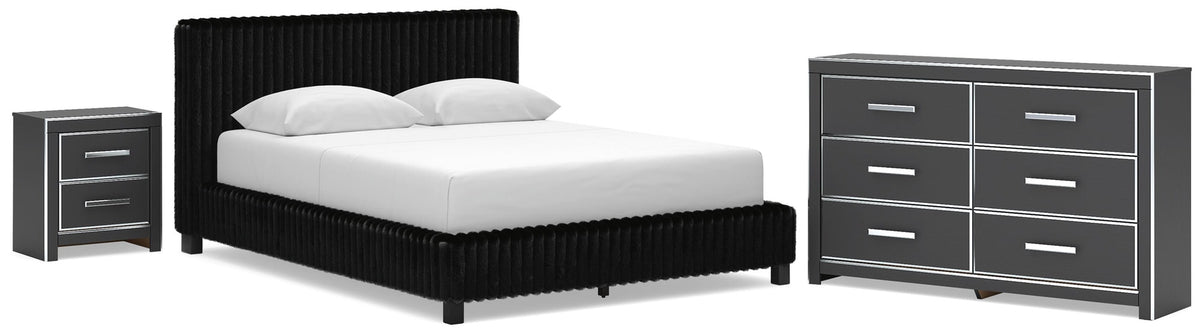 Zuraleus Queen Upholstered Bed, Dresser and Nightstand (PCB3380-SI)