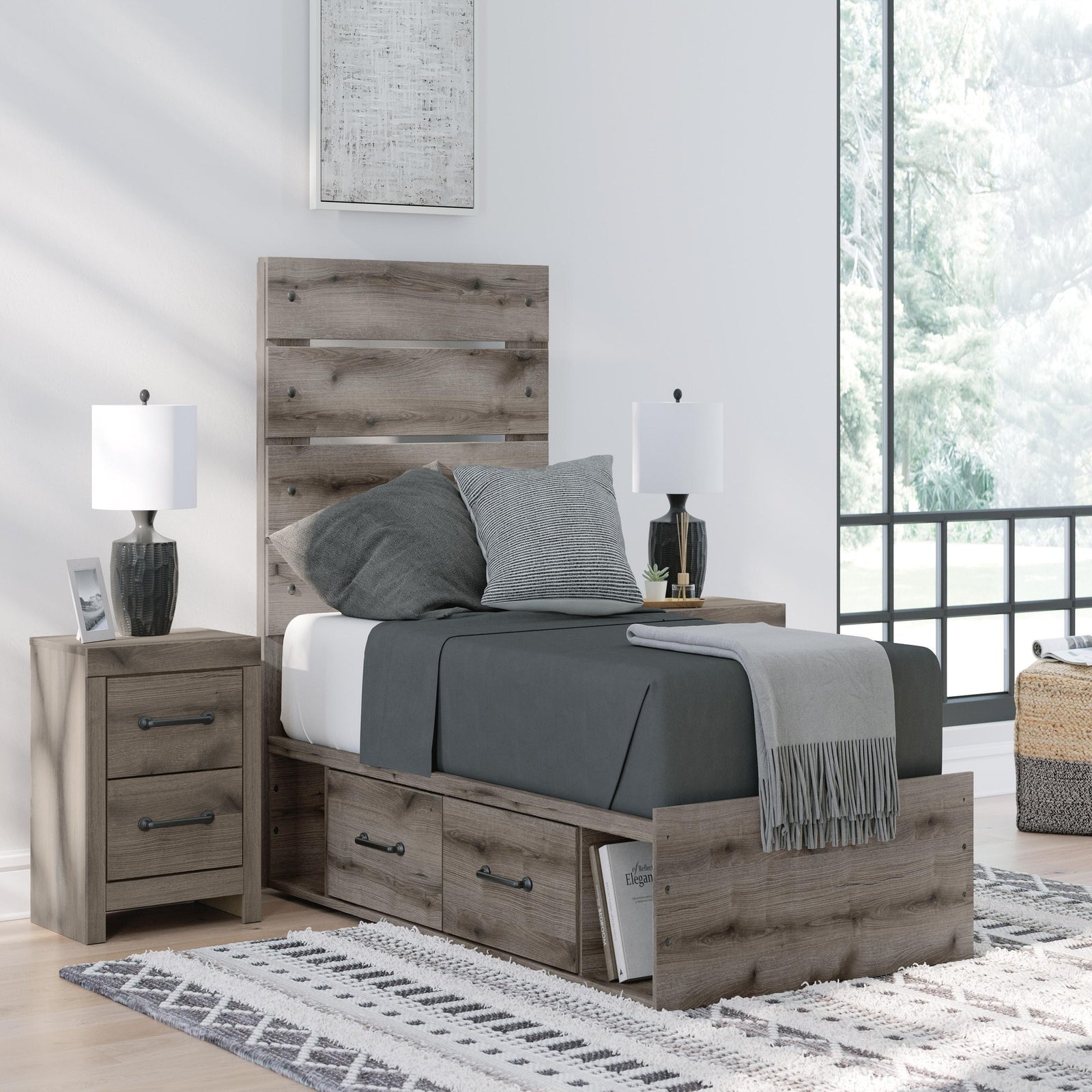 Graystorm Twin Panel Bed with Storage (PCB2405-SI) - Image 9