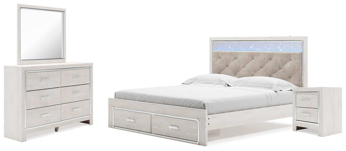Altyra Upholstered Panel Storage Bed, Dresser, Mirror and Nightstand - White  (B2640-SI)
