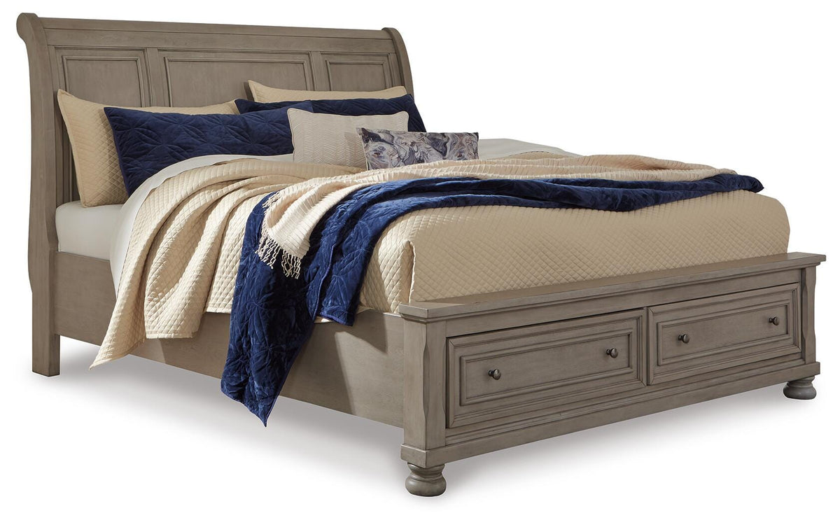 Lettner Sleigh Bed with 2 Storage Drawers - Light Gray  (B733-SI)
