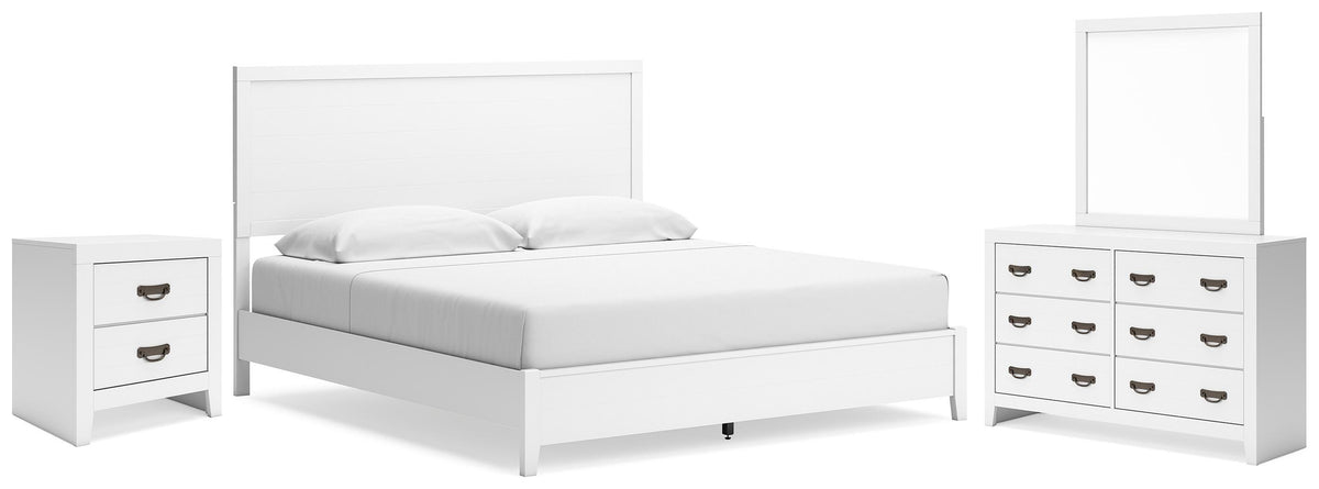 Binterglen Panel Bed, Dresser, Mirror and Nightstand - White  (B427-SI)
