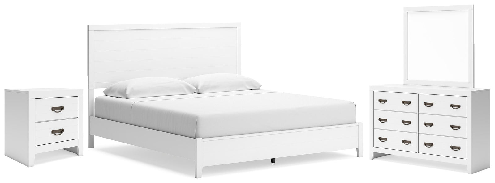 Binterglen Panel Bed, Dresser, Mirror and Nightstand - White  (B427-SI)