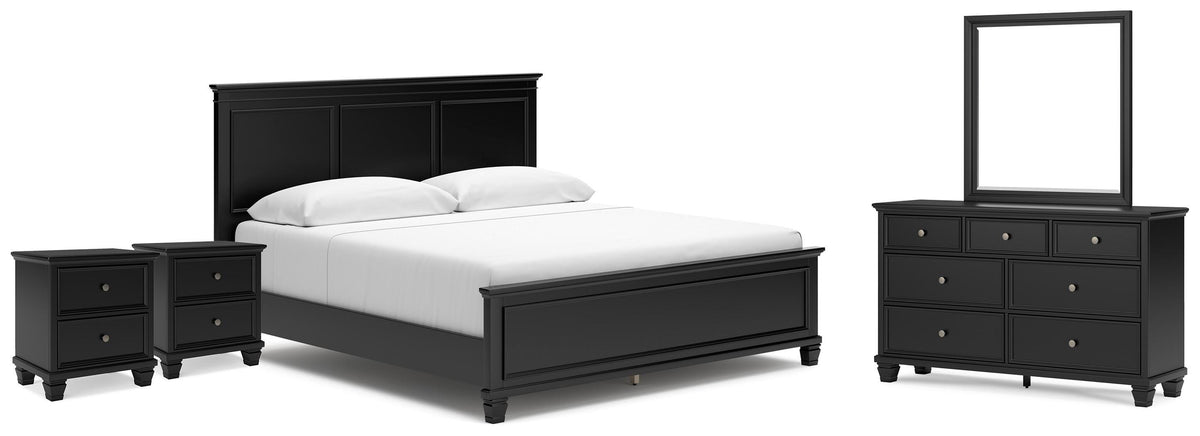 Lanolee Panel Bed, Dresser, Mirror and 2 Nightstands - Black  (B687-SI)