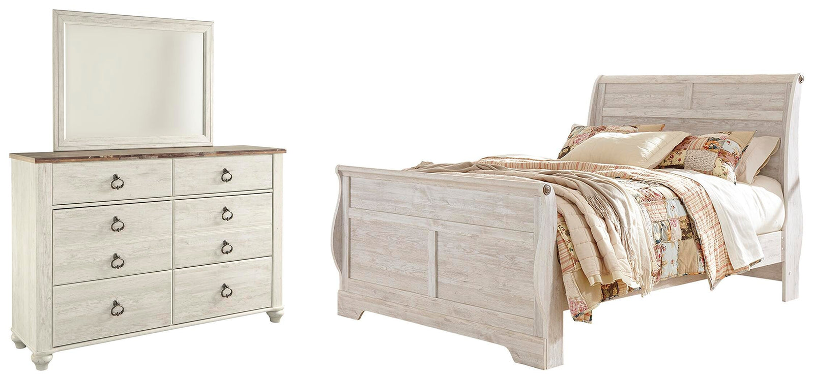 Willowton Sleigh Bed, Dresser and Mirror (B267-SI)