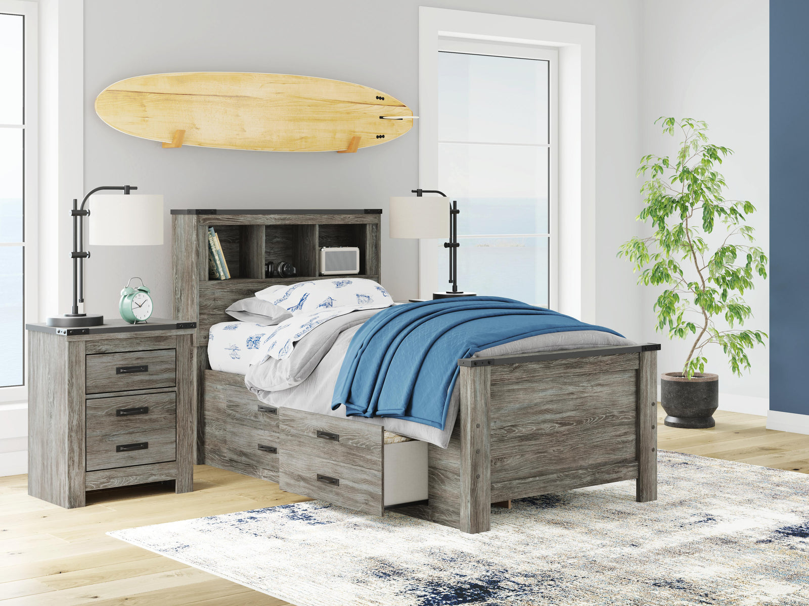 Frandern Bookcase Bed with Storage, Dresser and Mirror (B4480-SI) - Image 19
