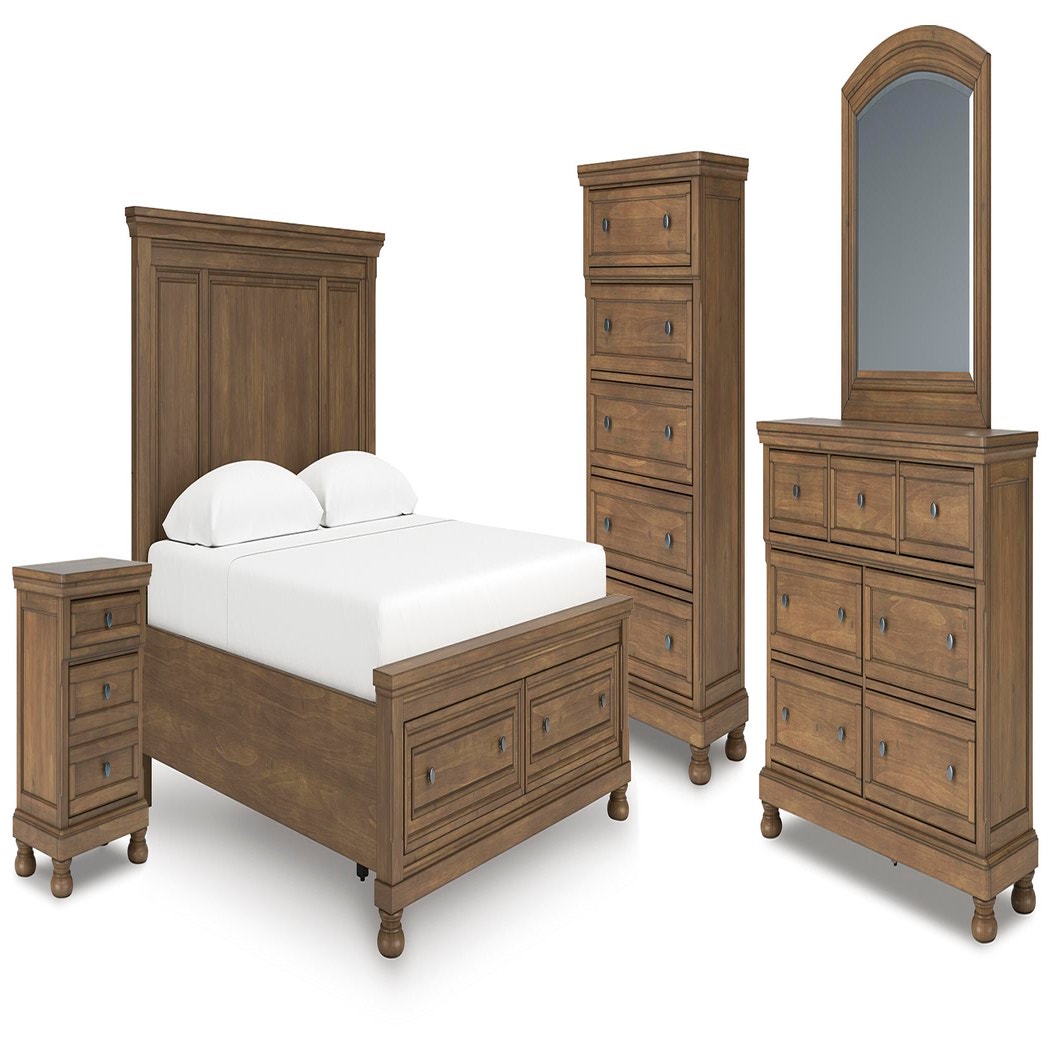 Feddinger King Panel Storage Bed, Dresser, Mirror, Chest and Nightstand (PCB779-SI)