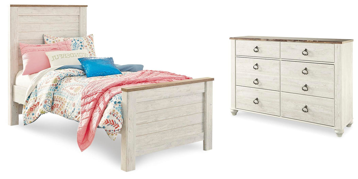 Willowton Panel Bed and Dresser - Whitewash  (B267-SI)