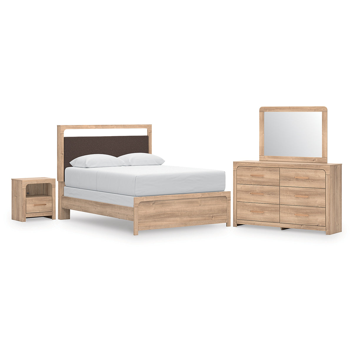 Kinlanni Queen Panel Bed, Dresser, Mirror and Nightstand (PCB1360-SI)