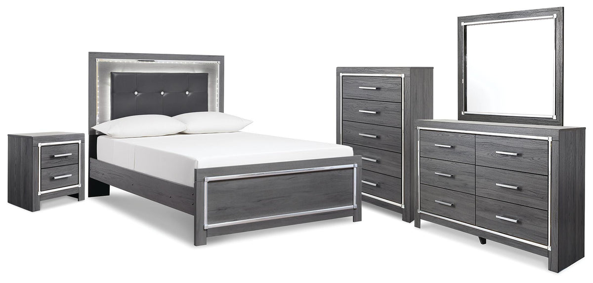 Lodanna Panel Bed, Dresser, Mirror, Chest and Nightstand - Gray  (B214-SI)