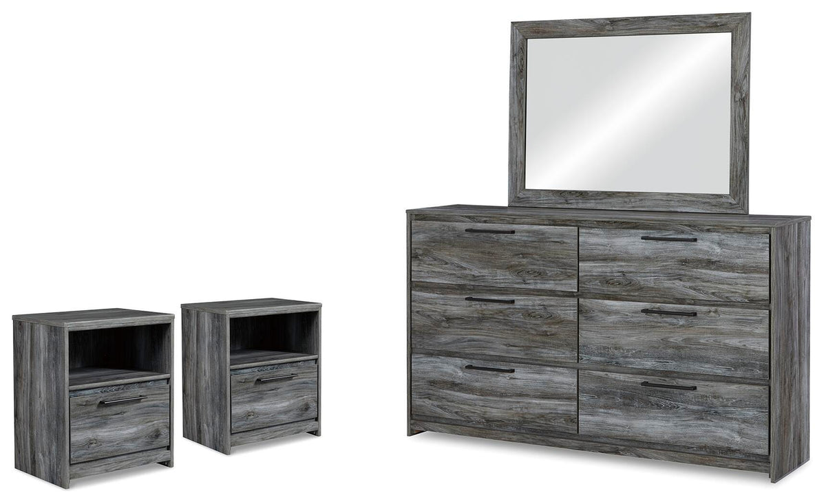 Baystorm Dresser, Mirror and 2 Nightstands - Gray  (B221-SI)