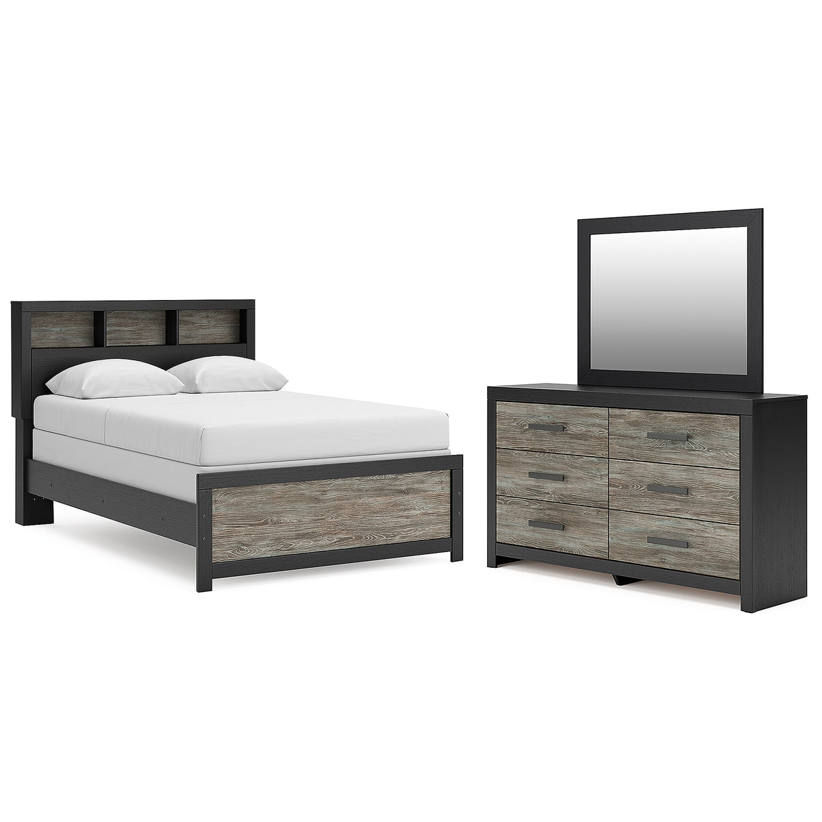 Broachmyn Full Bookcase Bed, Dresser and Mirror (PCB1118-SI)