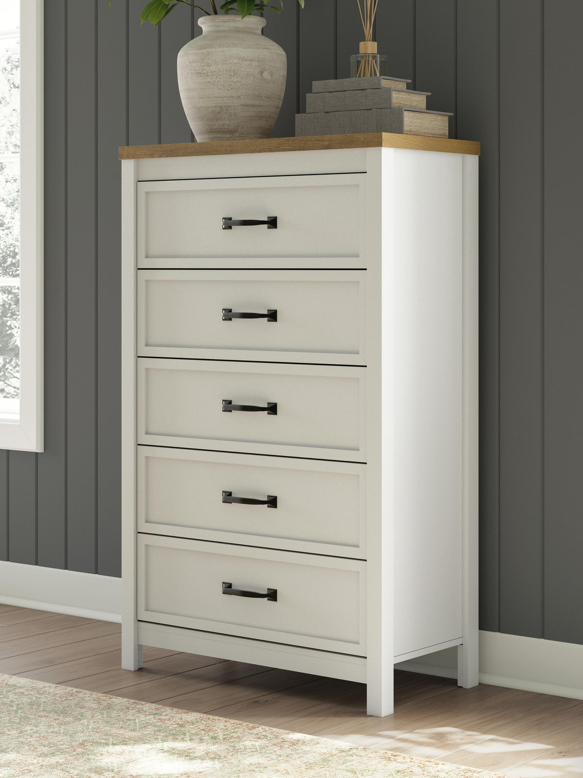 Kerisden Chest of Drawers - White/Brown  (EB1480-SI) - Image 2