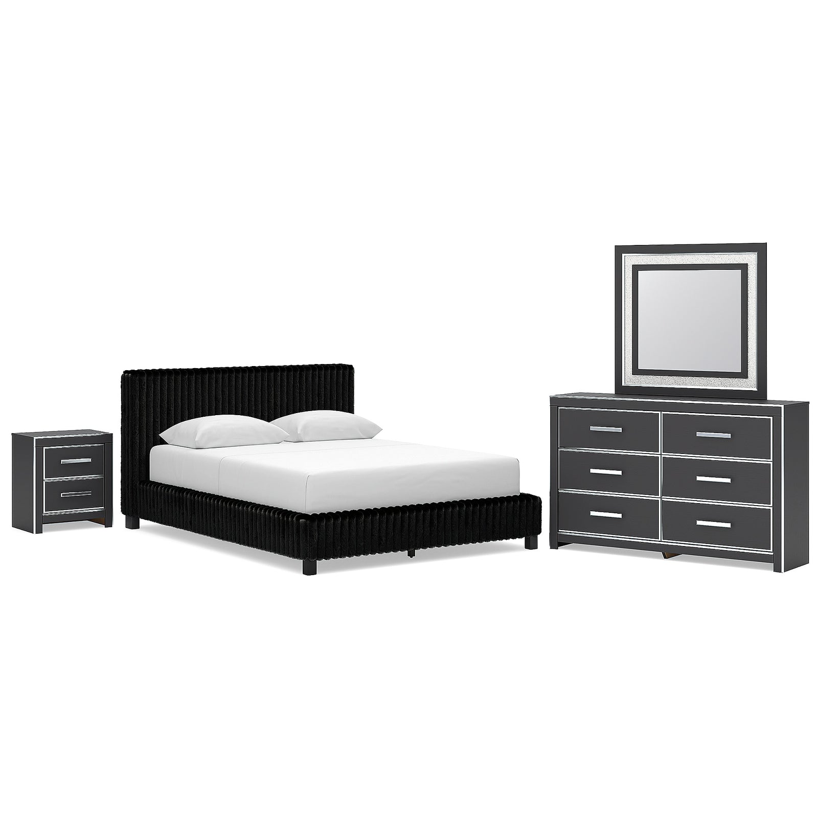 Zuraleus Queen Upholstered Bed, Dresser, Mirror and Nightstand (PCB3380-SI)