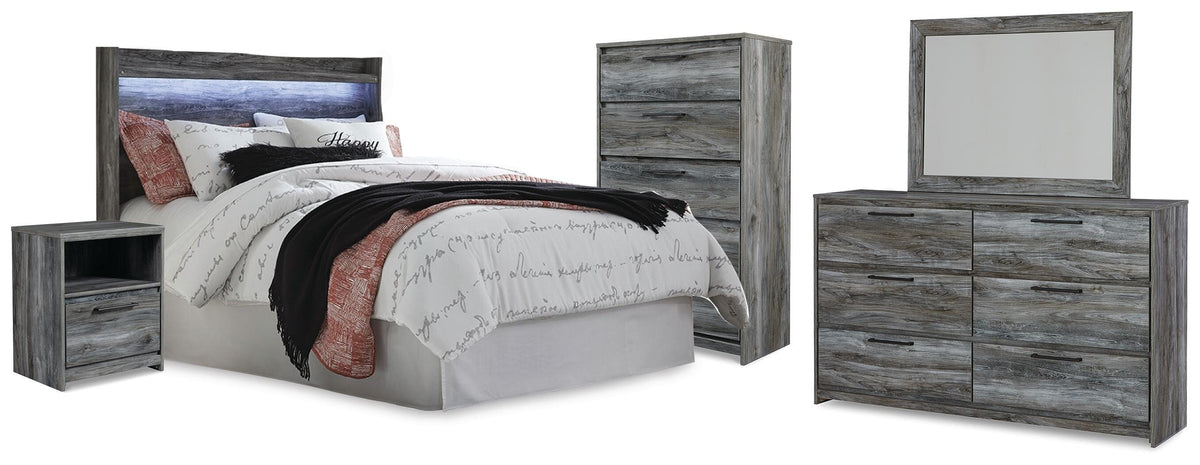 Baystorm Panel Headboard, Dresser, Mirror, Chest and Nightstand - Gray  (B221-SI)