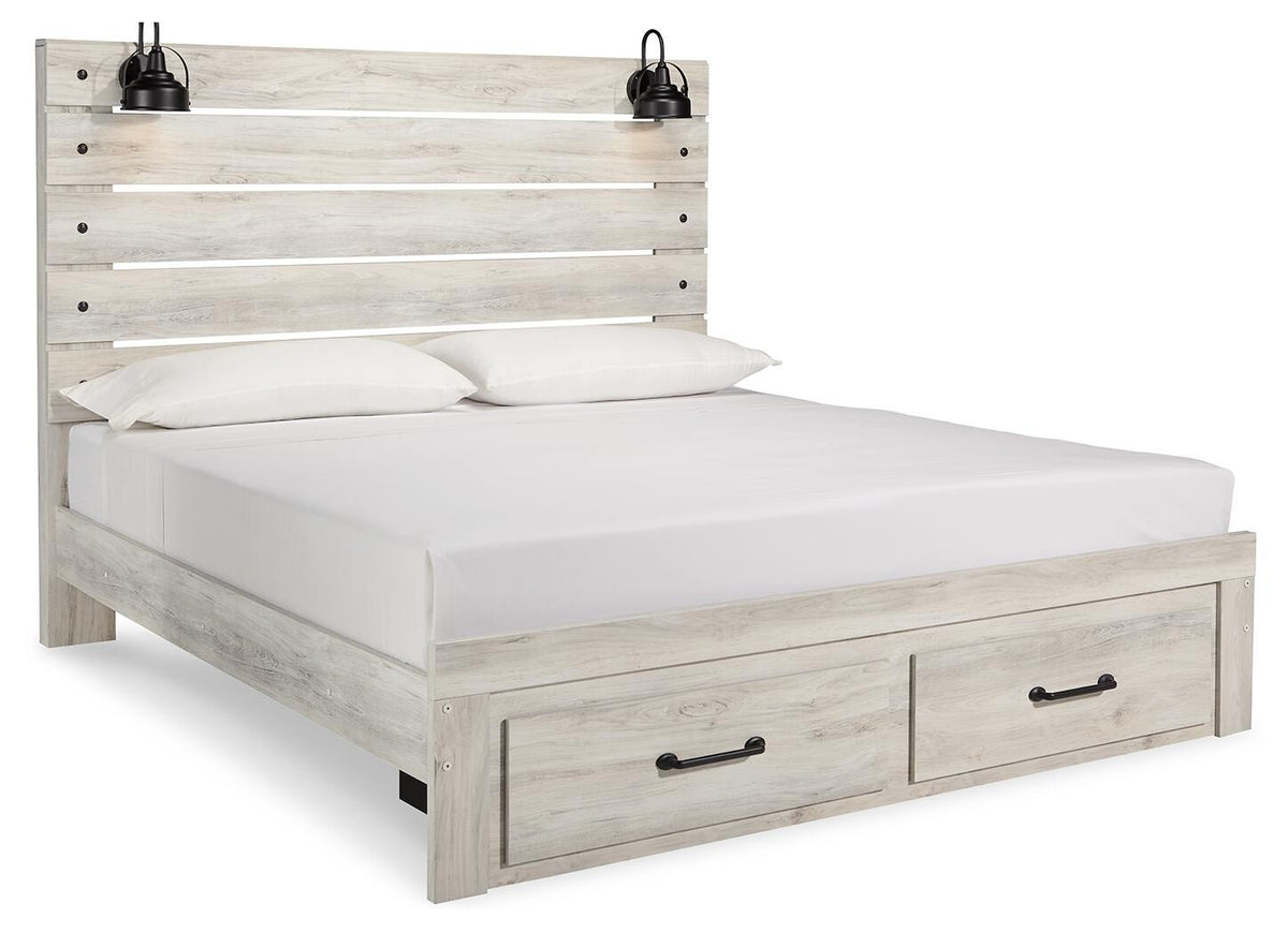 Cambeck Panel Bed with 2 Storage Drawers - Whitewash  (B192-SI)