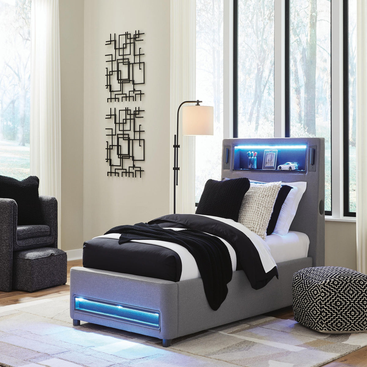 Finigale Twin Upholstered Bed with Wireless Audio (PCB2721-SI) - Image 2