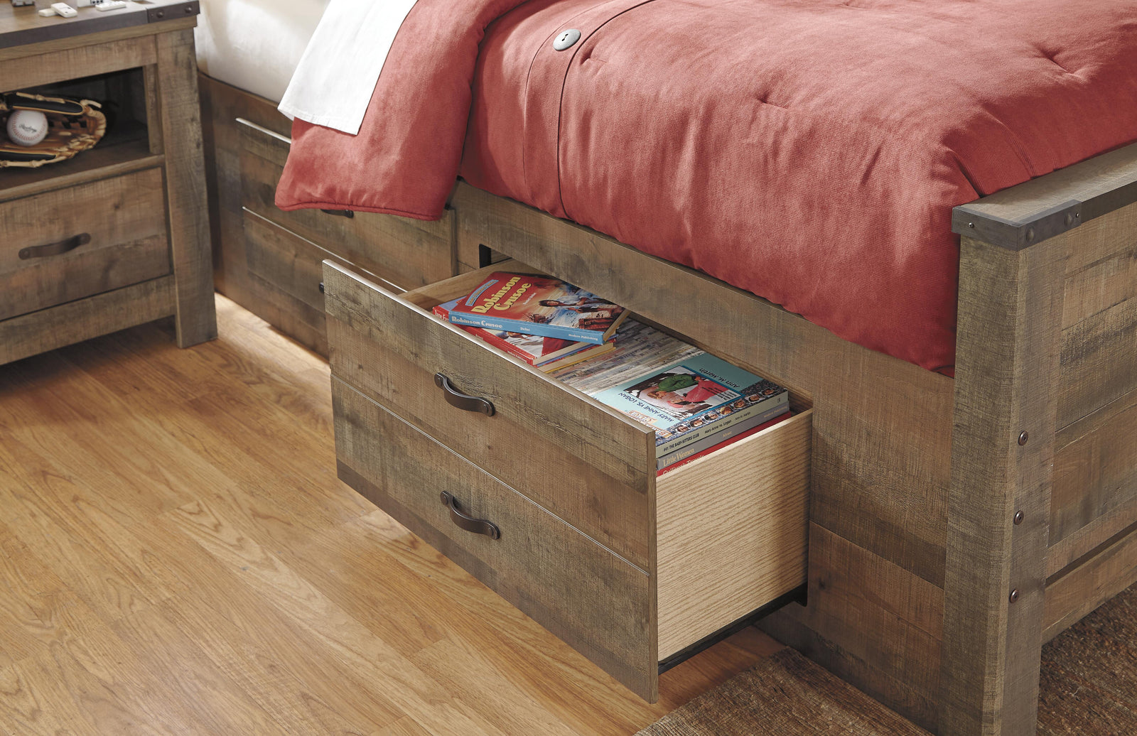 Trinell Panel Bed with Storage and Nightstand - Brown  (B446-SI) - Image 7
