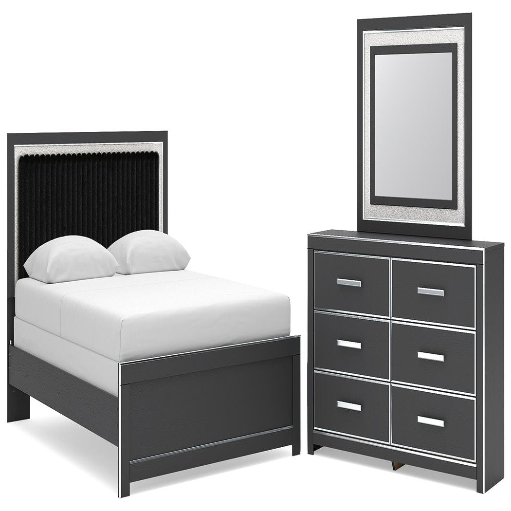 Zuraleus Queen Upholstered Panel Bed, Dresser and Mirror (PCB3380-SI)