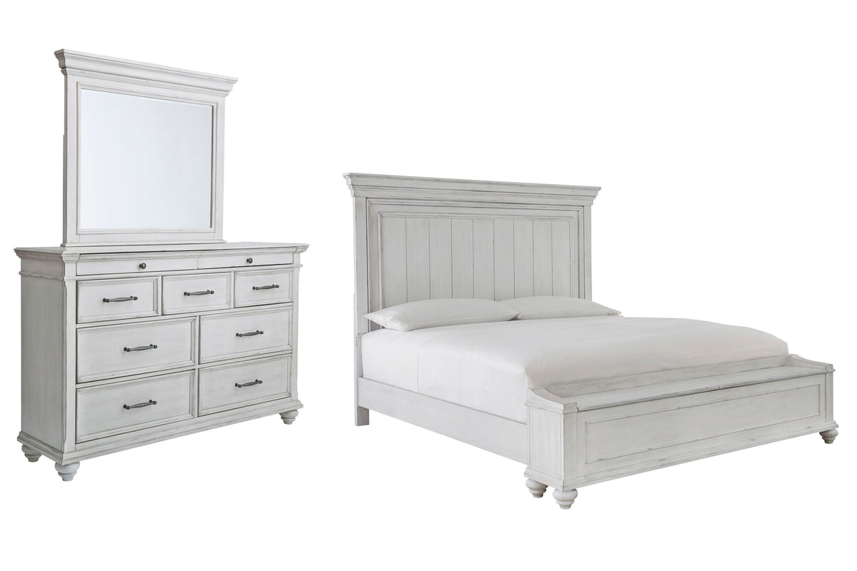 Kanwyn Panel Bed with Storage, Dresser and Mirror - Whitewash  (B777-SI)