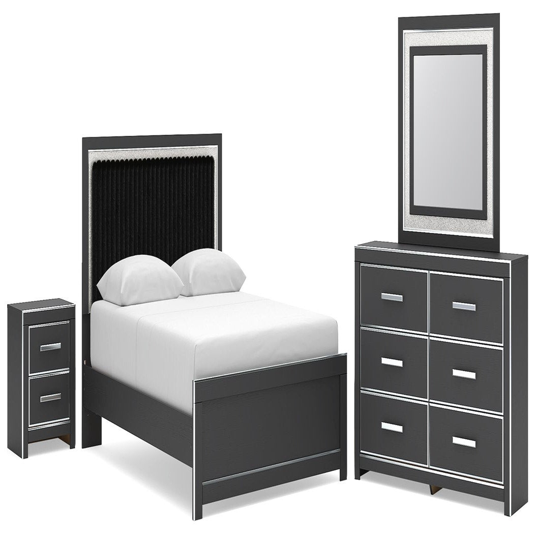 Zuraleus Queen Upholstered Bed, Dresser, Mirror and Nightstand (PCB3380-SI)