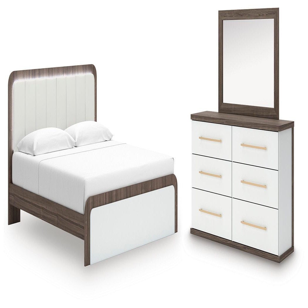 Kendanport King Upholstered Bed, Dresser and Mirror (PCB1108-SI)